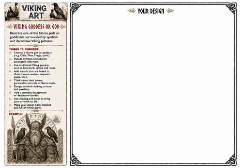 Viking Gods and Goddesses Art Worksheet | Norse Mythology Drawing Activity | KS2 KS3 Art Cover Lesso