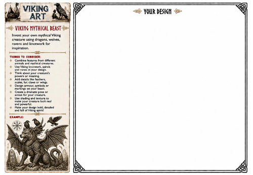 Viking Mythical Beast Art Worksheet | Norse Creature Drawing Activity | KS2 KS3 Printable Art Resour