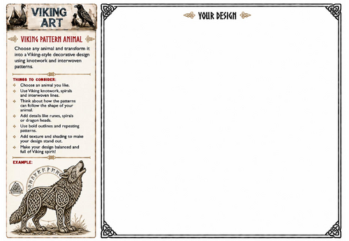 Viking Pattern Animal Art Worksheet | Viking Animal Design Drawing Activity | KS2 KS3 Printable Art