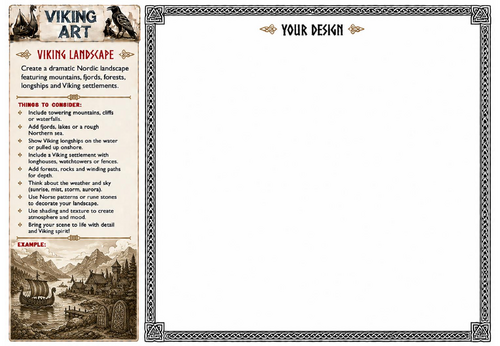 Viking Battle Scene Art Worksheet | Viking Warrior Drawing Activity | KS2 KS3 Art Cover Lesson