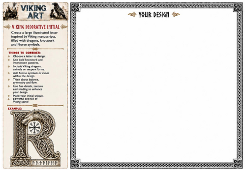 Viking Mythology Scene Art Worksheet | Norse Gods Drawing Activity | KS2 KS3 Printable Art Resource