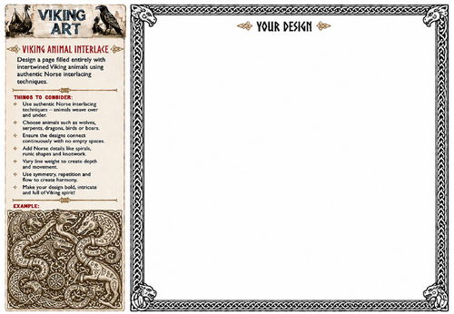 Viking Animal Interlace Art Worksheet | Norse Pattern Drawing Activity | KS2 KS3 Viking Art Lesson