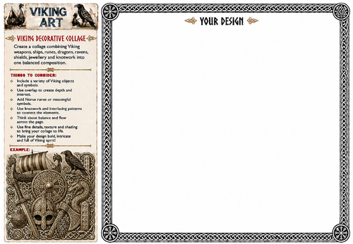 Viking Decorative Collage Art Worksheet | Viking Symbols Drawing Activity | KS2 KS3 Printable Art Le