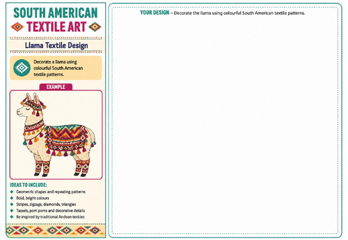 Llama Textile Design | South American Textile Art Worksheet