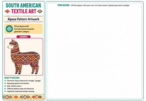Alpaca Pattern Artwork | South American Textile Art Worksheet