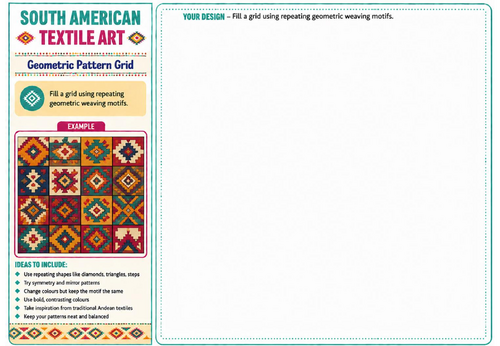 Geometric Pattern Grid | South American Textile Art Worksheet