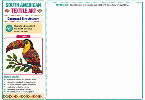 Decorated Bird Artwork | South American Textile Art Worksheet