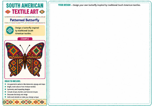 Patterned Butterfly | South American Textile Art Worksheet