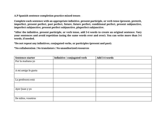 A.P Spanish sentence completion practice mixed tenses