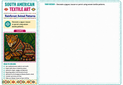 Rainforest Animal Patterns | South American Textile Art Worksheet