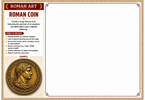 Roman Coin Worksheet | Roman Art | Ancient Rome Emperor Coin Drawing Activity | KS2 KS3