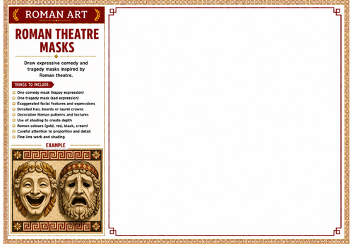 Roman Theatre Masks Worksheet | Roman Art | Ancient Rome Drama Drawing Activity | KS2 KS3