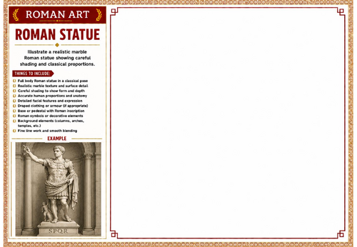 Roman Statue Worksheet | Roman Art | Classical Sculpture Drawing Activity | KS2 KS3