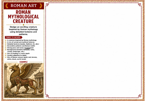 Roman Mythological Creature Worksheet | Roman Art | Mythical Creature Drawing Activity | KS2 KS3