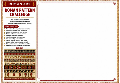Roman Pattern Challenge Worksheet | Roman Art | Repeating Pattern Drawing Activity | KS2 KS3