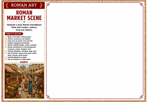 Roman Market Scene Worksheet | Roman Art | Ancient Rome Drawing Activity | KS2 KS3
