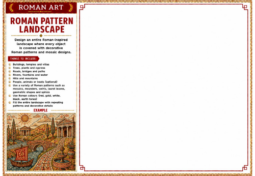 Roman Pattern Landscape Worksheet | Roman Art | Decorative Landscape Drawing Activity | KS2 KS3