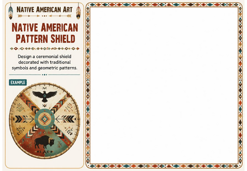 Native American Pattern Shield Worksheet | Native American Art | KS2 KS3 Art Activity | Cultural Pat
