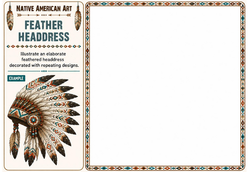 Feather Headdress Worksheet | Native American Art | KS2 KS3 Pattern Drawing Activity