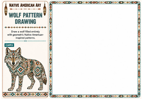 Wolf Pattern Drawing Worksheet | Native American Art | KS2 KS3 Decorative Animal Art