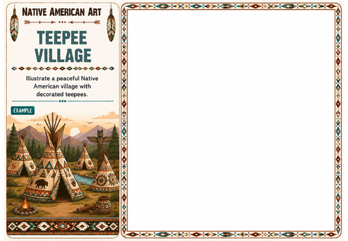 Teepee Village Worksheet | Native American Art | KS2 KS3 Landscape Drawing Activity