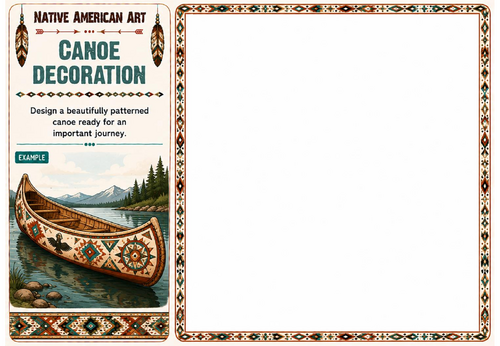 Canoe Decoration Worksheet | Native American Art | KS2 KS3 Printable Art Activity