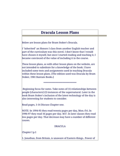 Dracula scheme of work