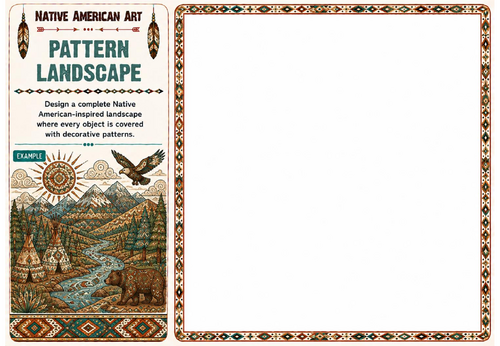 Pattern Landscape Worksheet | Native American Art | KS2 KS3 Decorative Landscape Activity
