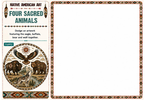 Four Sacred Animals Worksheet | Native American Art | KS2 KS3 Animal Art Activity