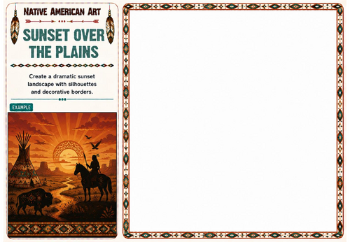 Sunset over the Plains Worksheet | Native American Art | KS2 KS3 Landscape Art Activity