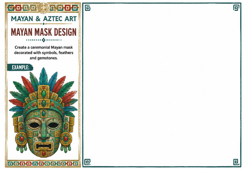 Mayan Mask Design Worksheet | Mayan & Aztec Art | KS2 KS3 Art Activity | Cultural Drawing Lesson