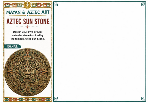 Aztec Sun Stone Worksheet | Mayan & Aztec Art | Ancient Civilisations Drawing Activity | KS2 KS3