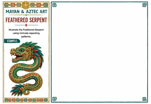 Feathered Serpent Worksheet | Mayan & Aztec Art | Pattern Drawing Activity | KS2 KS3 Art