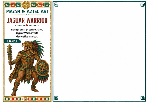 Jaguar Warrior Worksheet | Mayan & Aztec Art | Warrior Design Activity | KS2 KS3 History Art