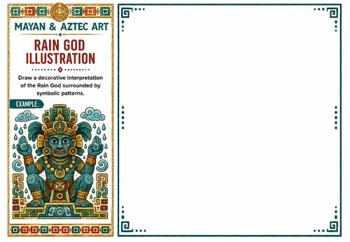 Rain God Illustration Worksheet | Mayan & Aztec Art | Mythology Drawing Activity | KS2 KS3