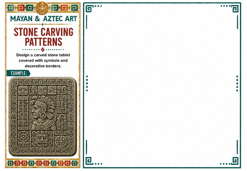 Stone Carving Patterns Worksheet | Mayan & Aztec Art | Ancient Stone Tablet Drawing | KS2 KS3