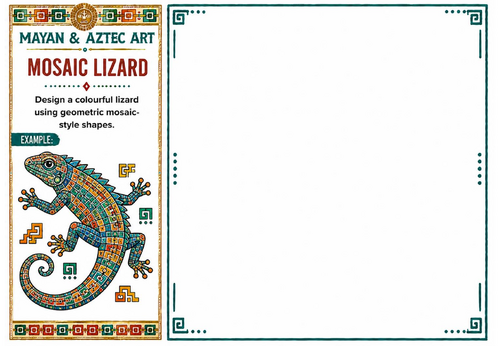 Mosaic Lizard Worksheet | Mayan & Aztec Art | Geometric Pattern Drawing Activity | KS2 KS3