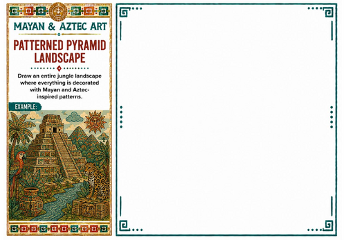 Patterned Pyramid Landscape Worksheet | Mayan & Aztec Art | Jungle Pattern Drawing | KS2 KS3