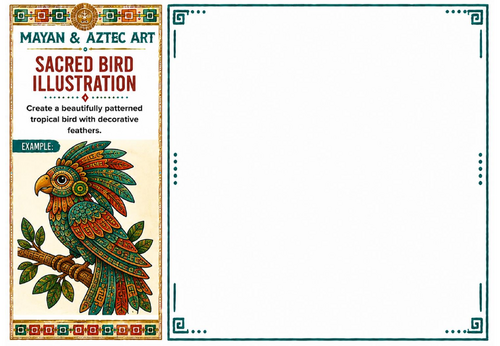Sacred Bird Illustration Worksheet | Mayan & Aztec Art | Tropical Bird Pattern Activity | KS2 KS3