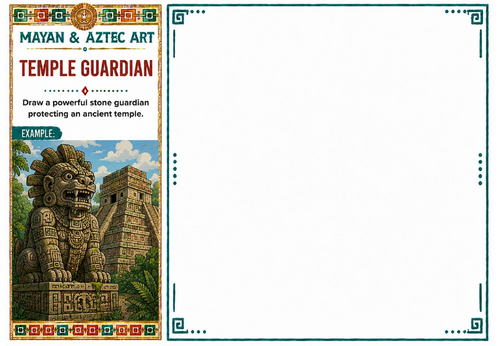 Temple Guardian Worksheet | Mayan & Aztec Art | Stone Sculpture Drawing Activity | KS2 KS3