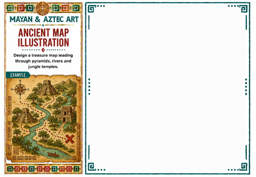 Ancient Map Illustration Worksheet | Mayan & Aztec Art | Treasure Map Drawing Activity | KS2 KS3