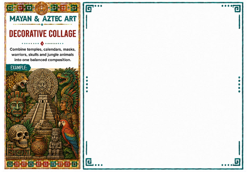 Decorative Collage Worksheet | Mayan & Aztec Art | Mixed Composition Activity | KS2 KS3