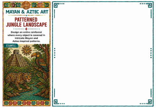 Patterned Jungle Landscape Worksheet | Mayan & Aztec Art | Decorative Landscape Activity | KS2 KS3