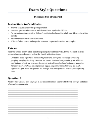 A Christmas Carol – Dickens’s Use of Contrast