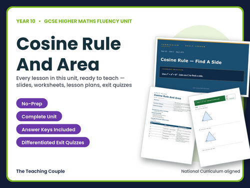 Year 10 Higher Cosine Rule Area | GCSE Higher Maths | 6 Lessons + Answers