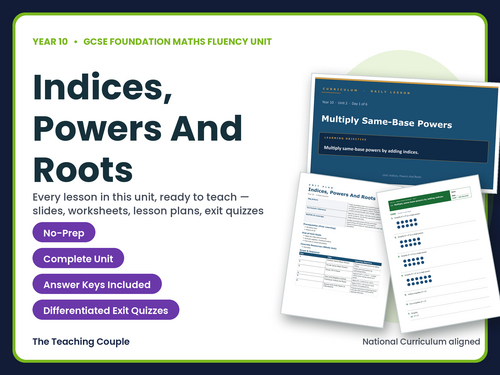 Year 10 Indices Powers Roots | GCSE Foundation Maths | 6 Lessons + Answers