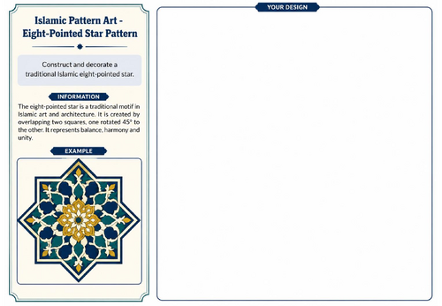 Islamic Pattern Art – Eight-Pointed Star Pattern Worksheet | KS2 KS3 Art Cover Lesson