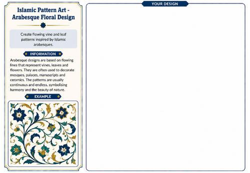 Islamic Pattern Art – Arabesque Floral Design Worksheet | KS2 KS3 Art Activity