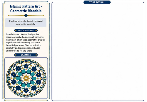 Islamic Pattern Art – Geometric Mandala Worksheet | KS2 KS3 Art Activity