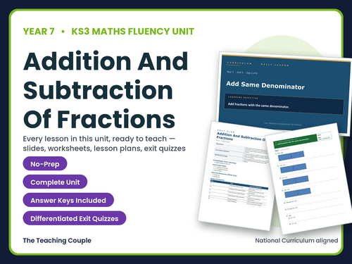 Year 7 Add Subtract Fractions | KS3 Maths | 6 Lessons + Answers